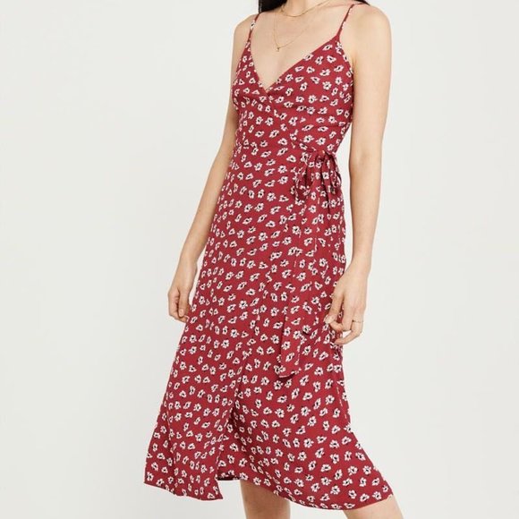 A&F Floral Wrap-Front Midi Cami Dress - Picture 1 of 6